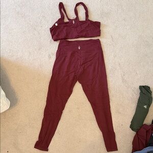 FP Movement by Free People Burgundy Leggings and Top Set